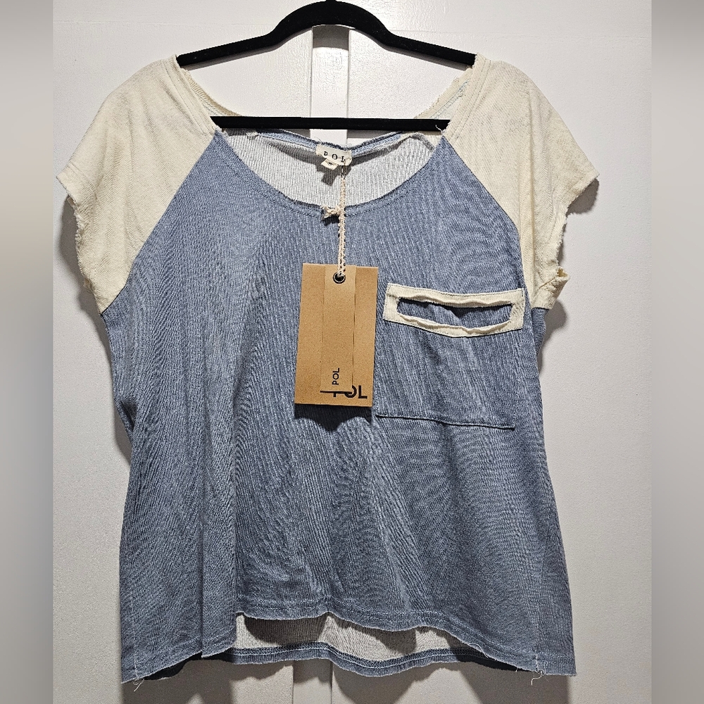 NWT POL Dolman Tee Distressed Pocket, Size Small - Picture 2 of 9